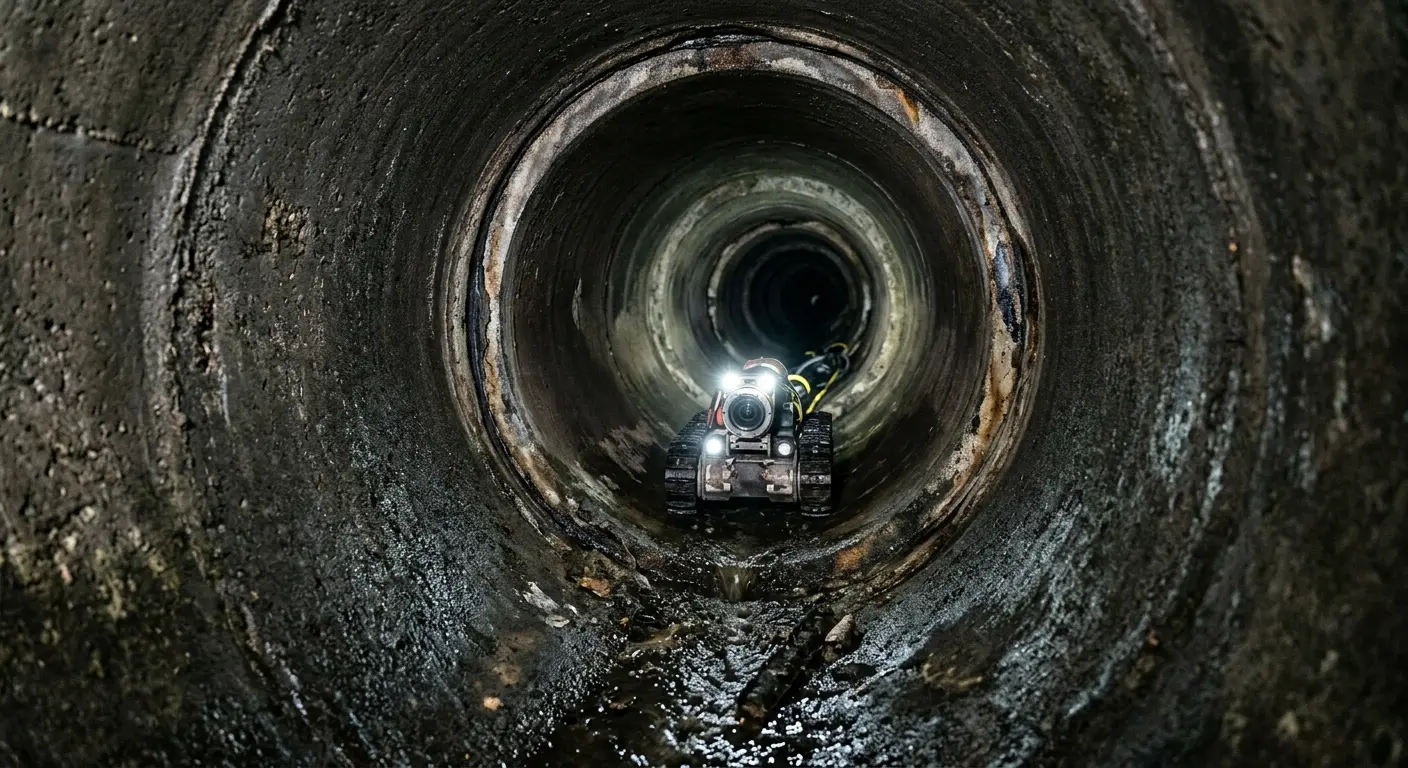 Robotic sewer camera inspecting pipe interior for Sewer Line Repair in Offutt AFB